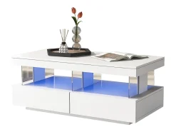 Mesa De Centro|ModernLuxe Mesa de centro com LED - 2 gavetas e 2 compartimentos - estilo moderno - Branco