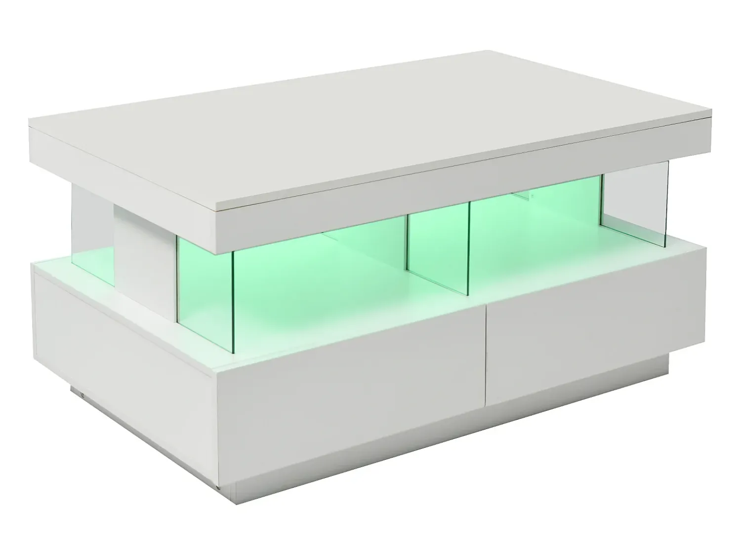 Mesa De Centro|ModernLuxe Mesa de centro com LED - 2 gavetas e 2 compartimentos - estilo moderno - Branco
