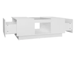 Mesa De Centro|ModernLuxe Mesa de centro com LED - 2 gavetas e 1 compartimento aberto - Branco