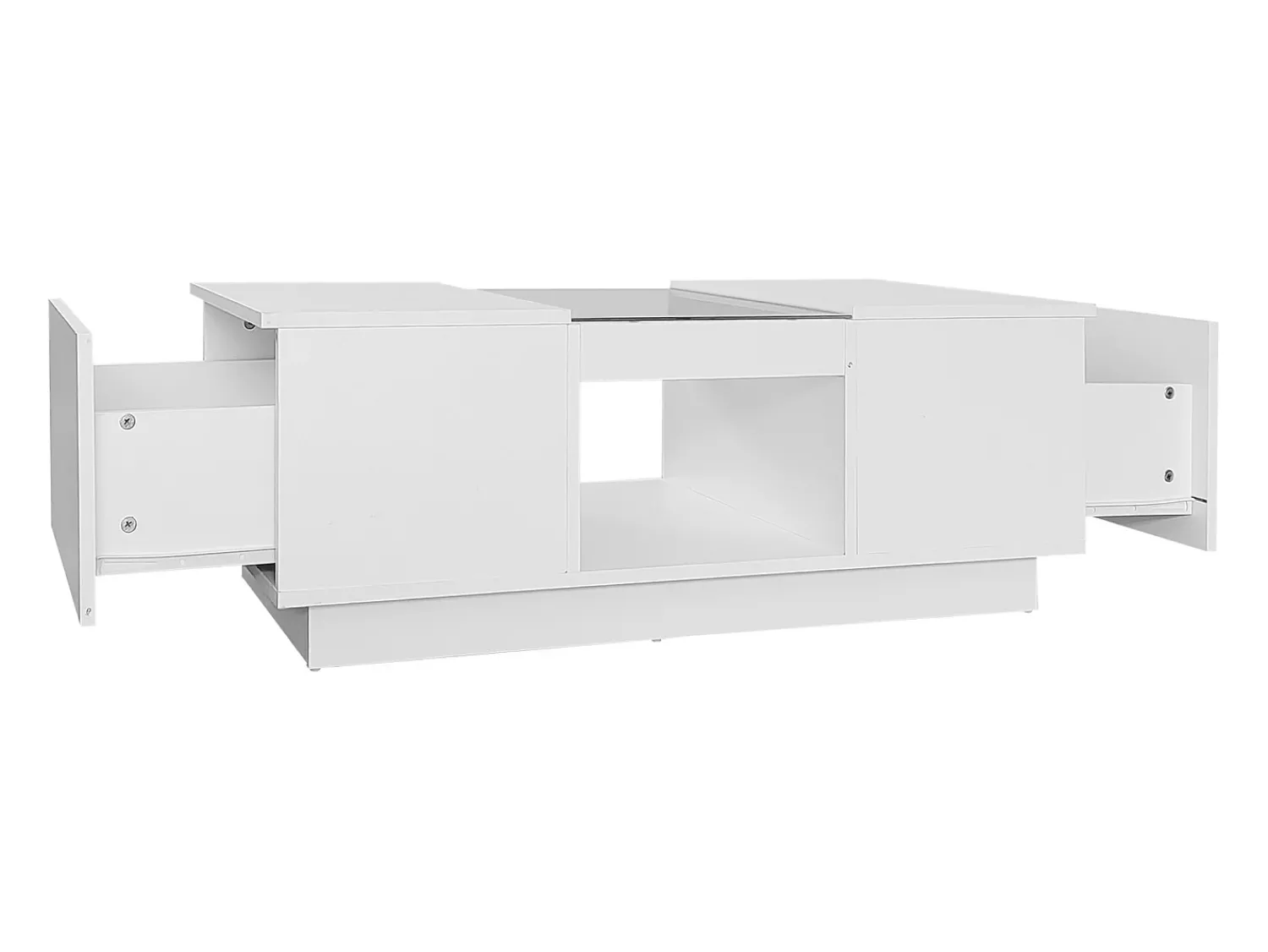 Mesa De Centro|ModernLuxe Mesa de centro com LED - 2 gavetas e 1 compartimento aberto - Branco