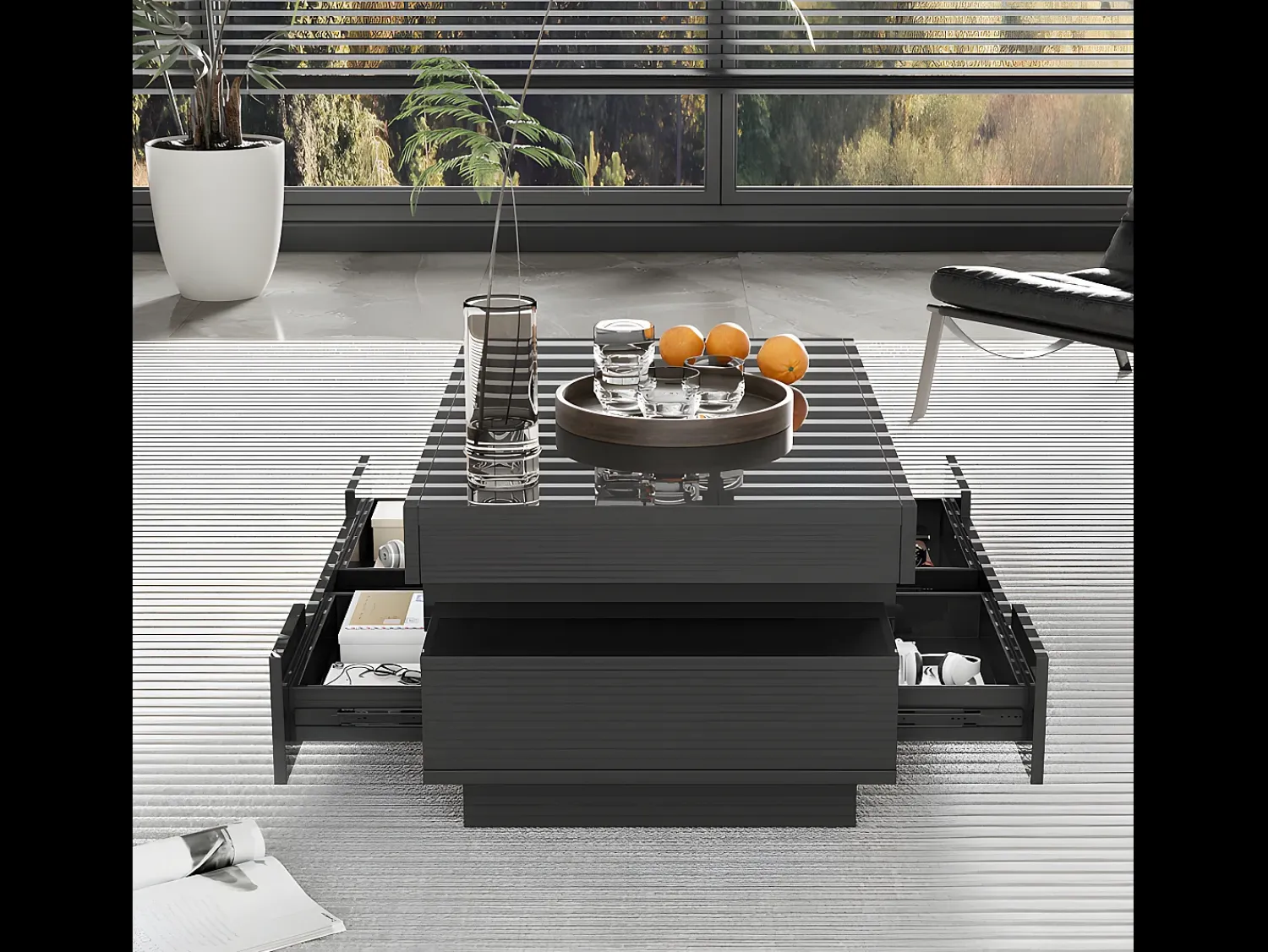 ModernLuxe Mesa de centro com LED - acabamento brilhante - 4 gavetas frontais e traseiras -^ Mesa De Centro