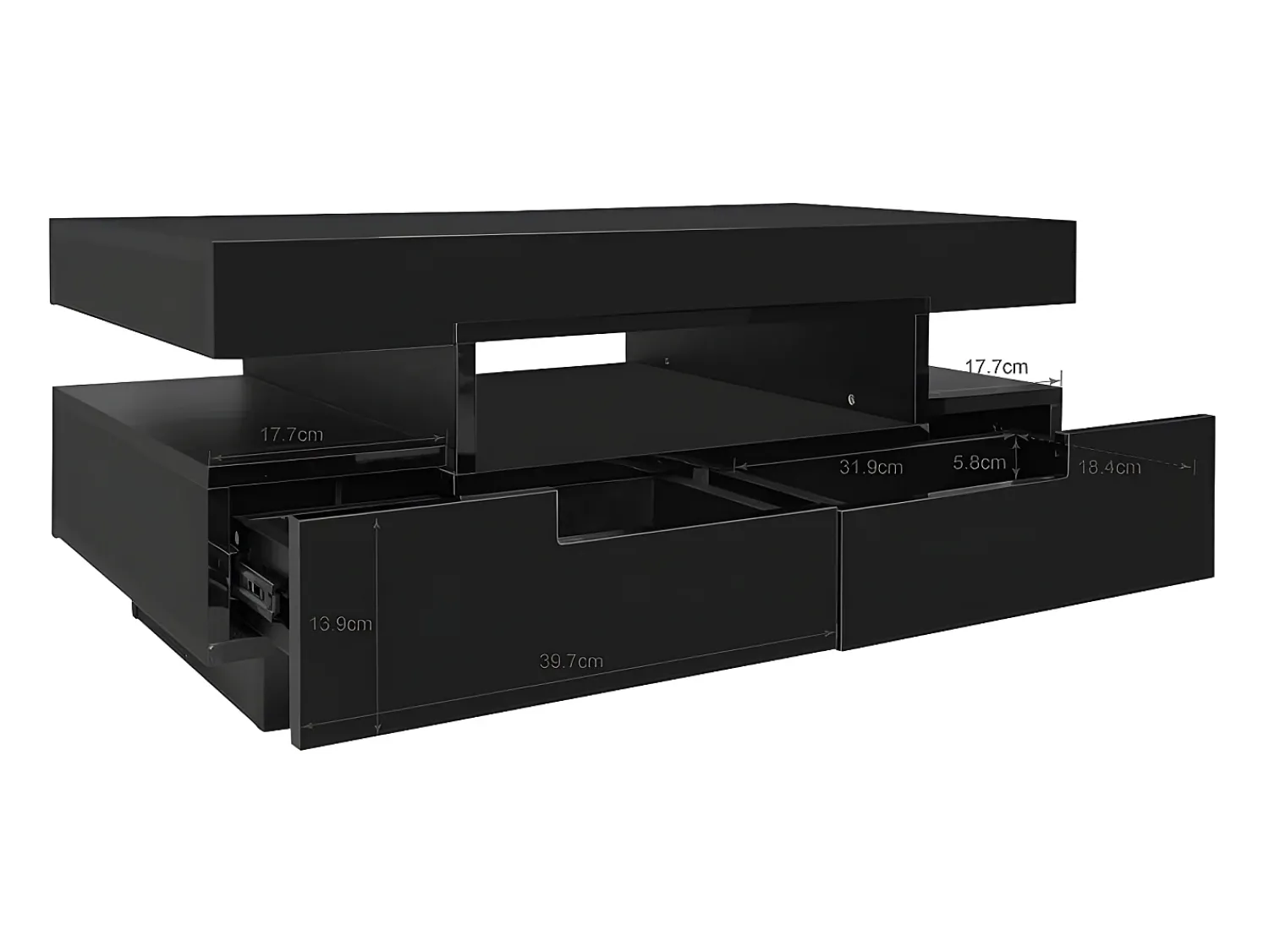 ModernLuxe Mesa de centro com LED - acabamento brilhante - 4 gavetas frontais e traseiras -^ Mesa De Centro