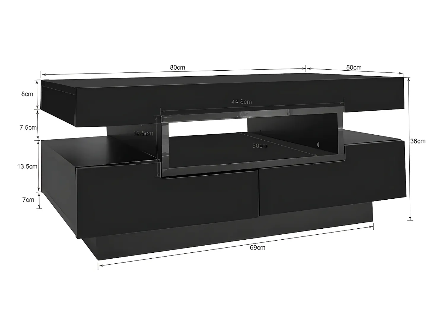 ModernLuxe Mesa de centro com LED - acabamento brilhante - 4 gavetas frontais e traseiras -^ Mesa De Centro