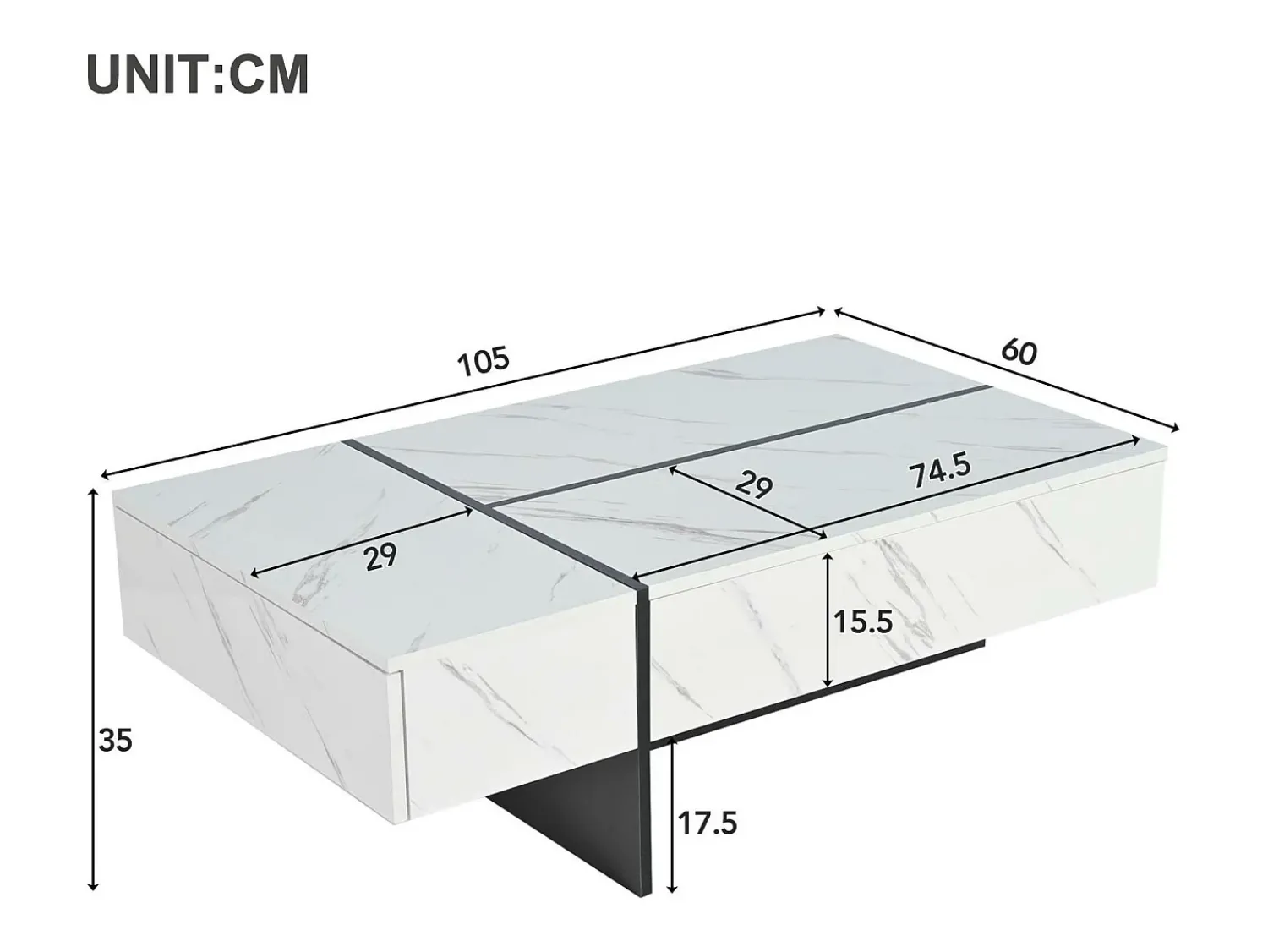 Mesa De Centro*ModernLuxe Mesa de centro com LED - banhado a mármore - Branco