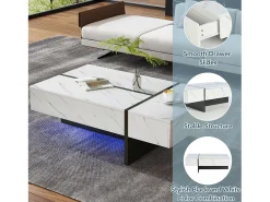 Mesa De Centro*ModernLuxe Mesa de centro com LED - banhado a mármore - Branco