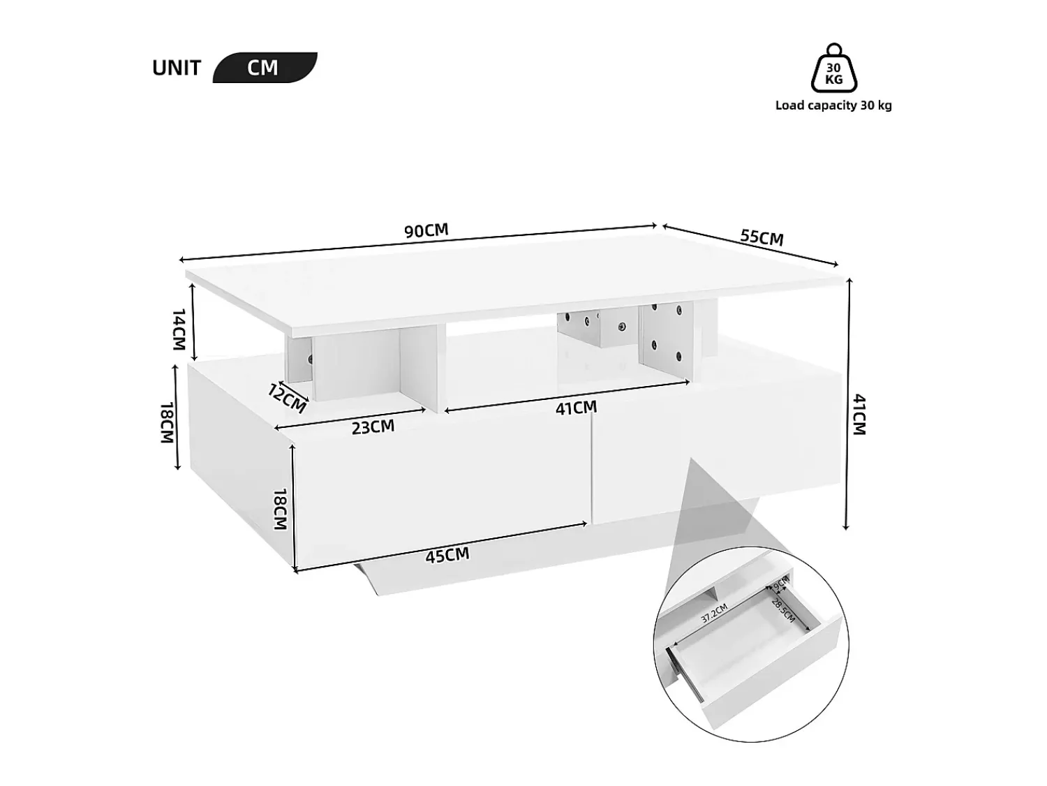 ModernLuxe Mesa de centro com LED - com 2 gavetas -^ Mesa De Centro