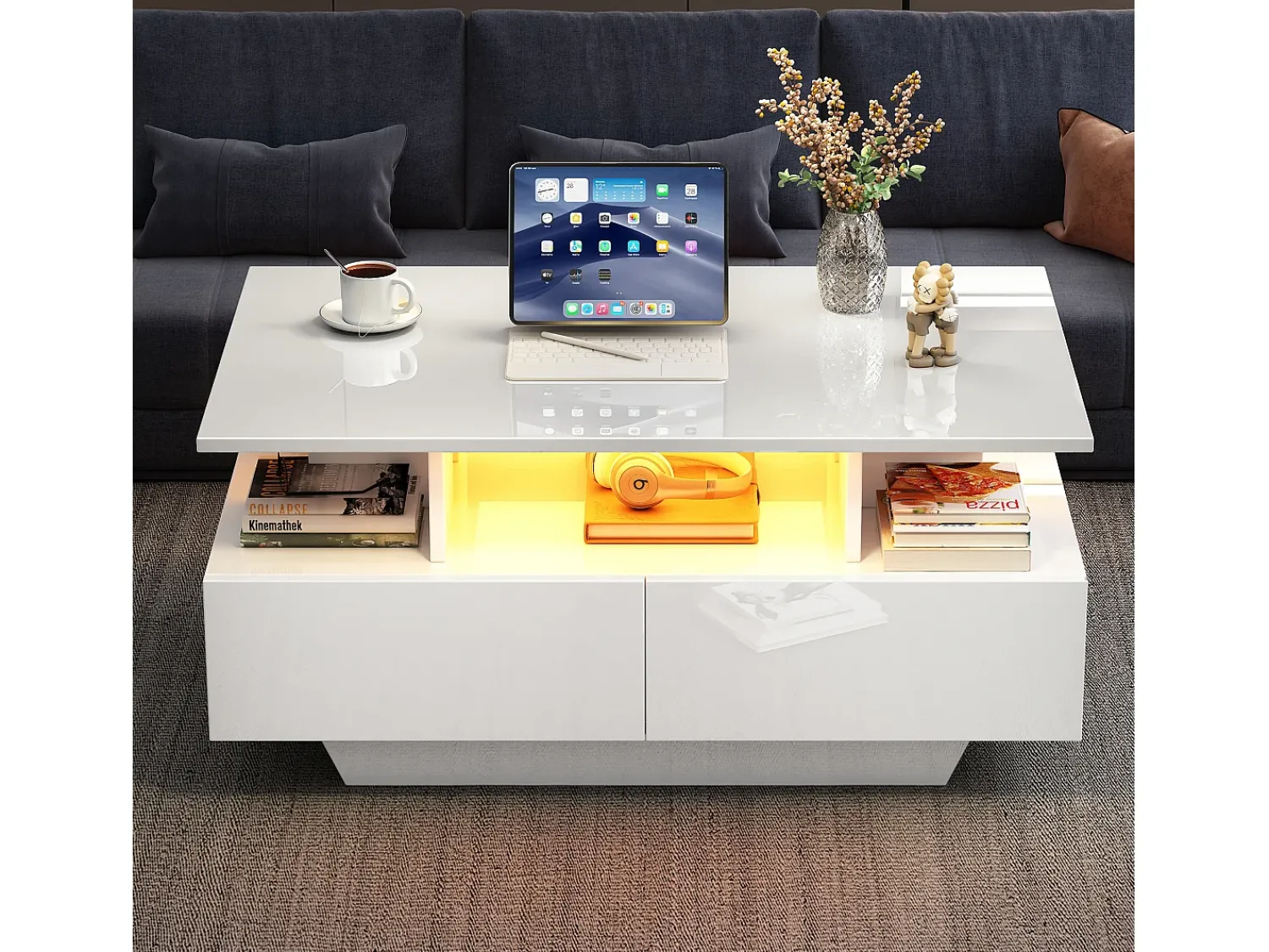 ModernLuxe Mesa de centro com LED - com 2 gavetas -^ Mesa De Centro