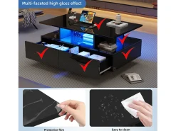 Mesa De Centro*ModernLuxe Mesa de centro com LED - com 2 gavetas - Preto