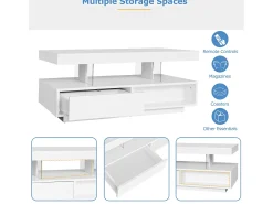 Best ModernLuxe Mesa de centro com LED - gaveta e compartimentos abertos - Branco