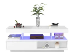 Best ModernLuxe Mesa de centro com LED - gaveta e compartimentos abertos - Branco