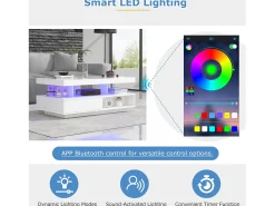 Best ModernLuxe Mesa de centro com LED - gaveta e compartimentos abertos - Branco