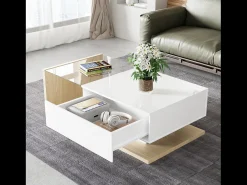 ModernLuxe Mesa de centro com LED - vidro e aglomerado - Natural^ Mesa De Centro