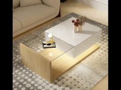 ModernLuxe Mesa de centro com LED - vidro e aglomerado - Natural^ Mesa De Centro