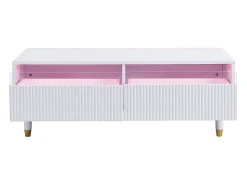 Mesa De Centro* Mesa de centro com LED, 110 x 50 x 40 cm, mesa de sala de estar com 2 gavetas e frente em acrílico, branca. Branco