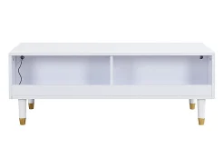 Mesa De Centro* Mesa de centro com LED, 110 x 50 x 40 cm, mesa de sala de estar com 2 gavetas e frente em acrílico, branca. Branco