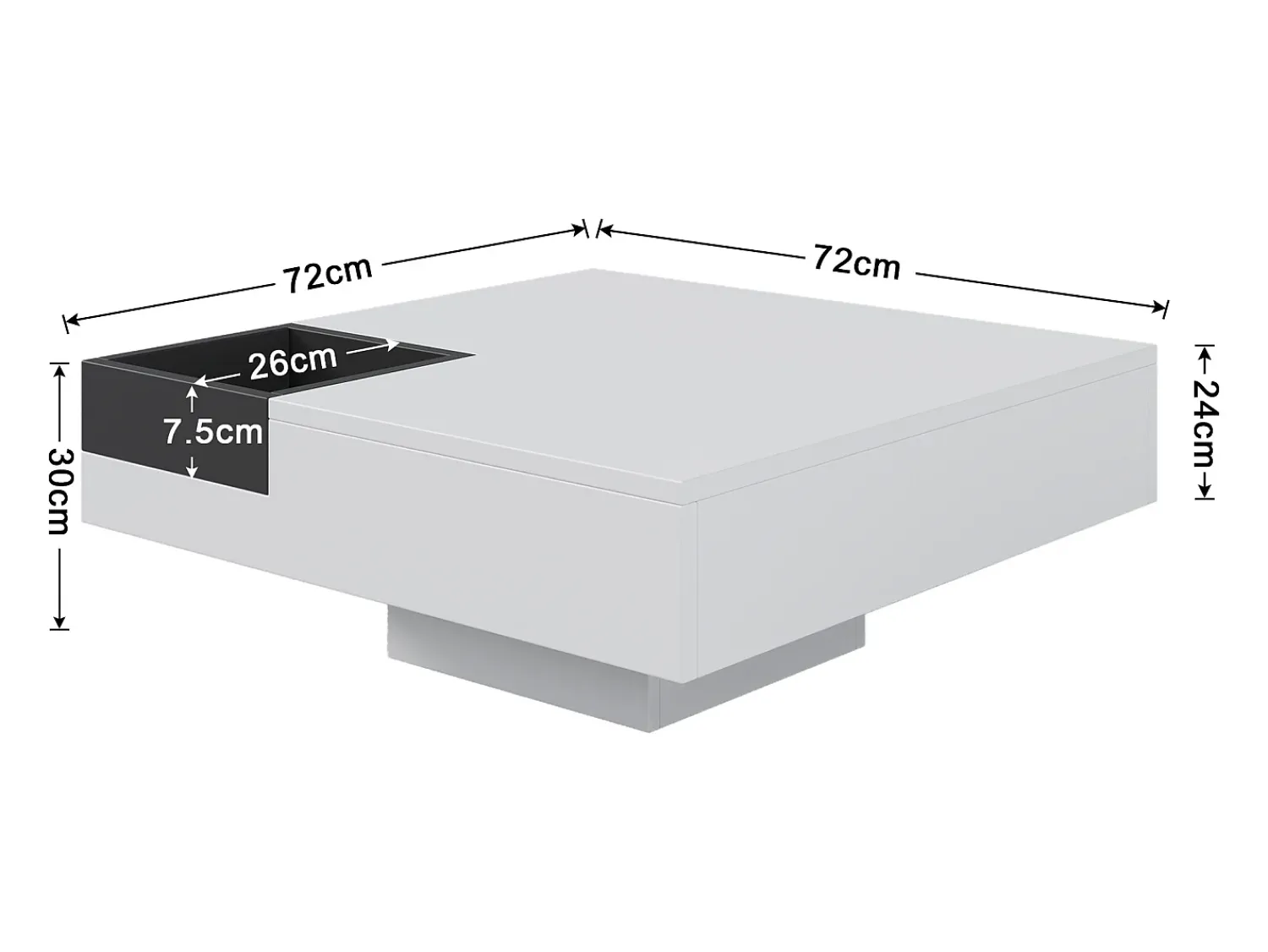 Online Hauss Spole Mesa de centro com LED e compartimento amovível - Acabamento brilhante Branco