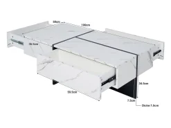 Mesa De Centro| Mesa de centro com LED, espaço de armazenamento, acabamento brilhante e gavetas, estilo moderno, branca. Branco