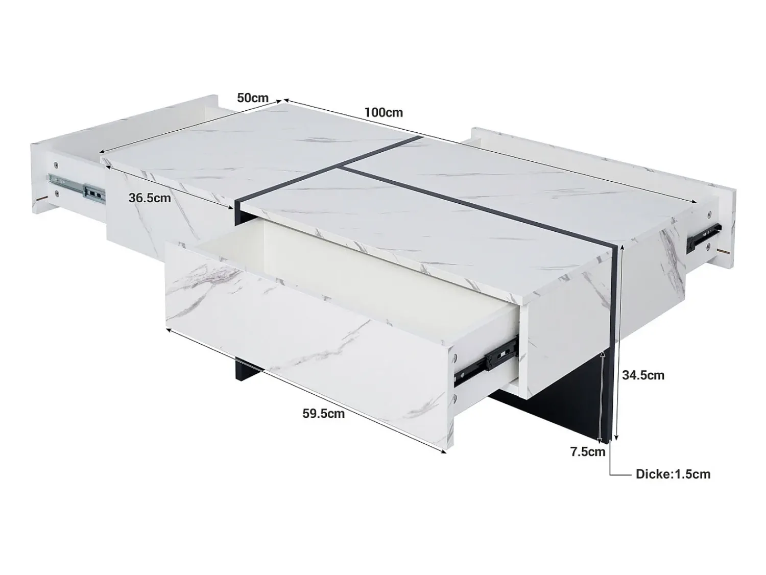 Mesa De Centro| Mesa de centro com LED, espaço de armazenamento, acabamento brilhante e gavetas, estilo moderno, branca. Branco