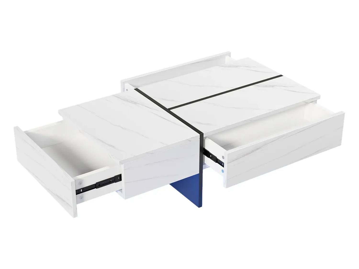 Mesa De Centro| Mesa de centro com LED, espaço de armazenamento, acabamento brilhante e gavetas, estilo moderno, branca. Branco