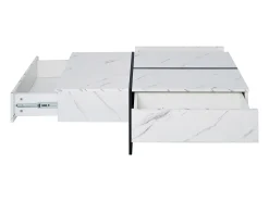 Mesa De Centro| Mesa de centro com LED, espaço de armazenamento, acabamento brilhante e gavetas, estilo moderno, branca. Branco
