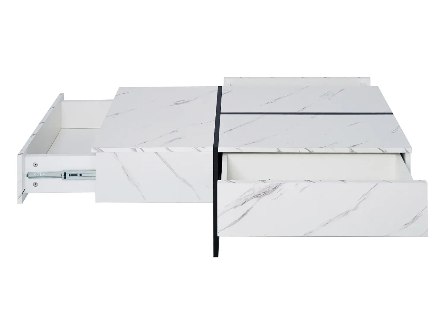 Mesa De Centro| Mesa de centro com LED, espaço de armazenamento, acabamento brilhante e gavetas, estilo moderno, branca. Branco