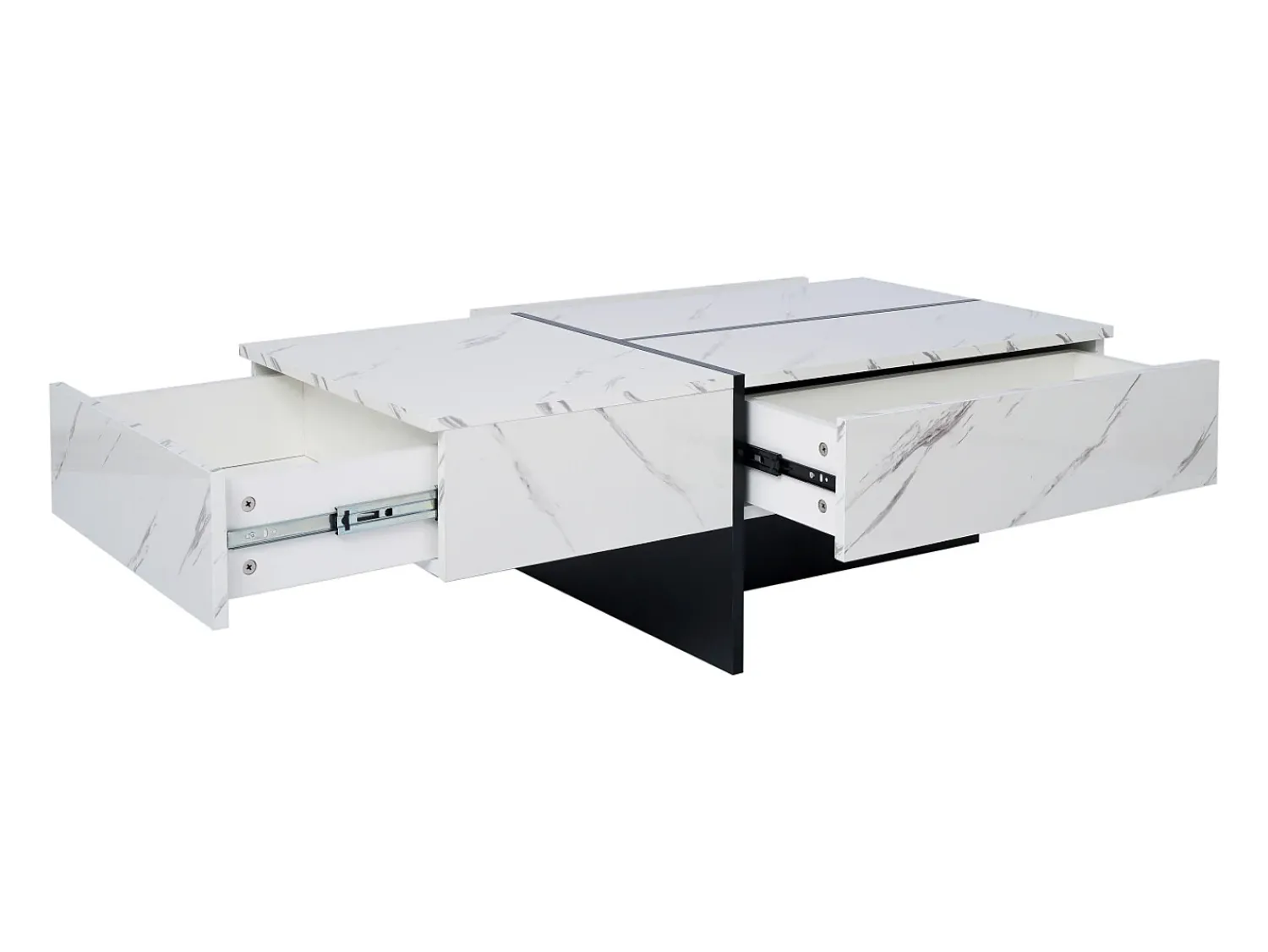 Mesa De Centro| Mesa de centro com LED, espaço de armazenamento, acabamento brilhante e gavetas, estilo moderno, branca. Branco