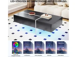 Mesa De Centro* Mesa de centro com LED, espaço de armazenamento, acabamento brilhante e gavetas, estilo moderno, preta. Preto