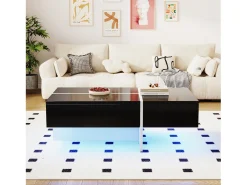 Mesa De Centro* Mesa de centro com LED, espaço de armazenamento, acabamento brilhante e gavetas, estilo moderno, preta. Preto