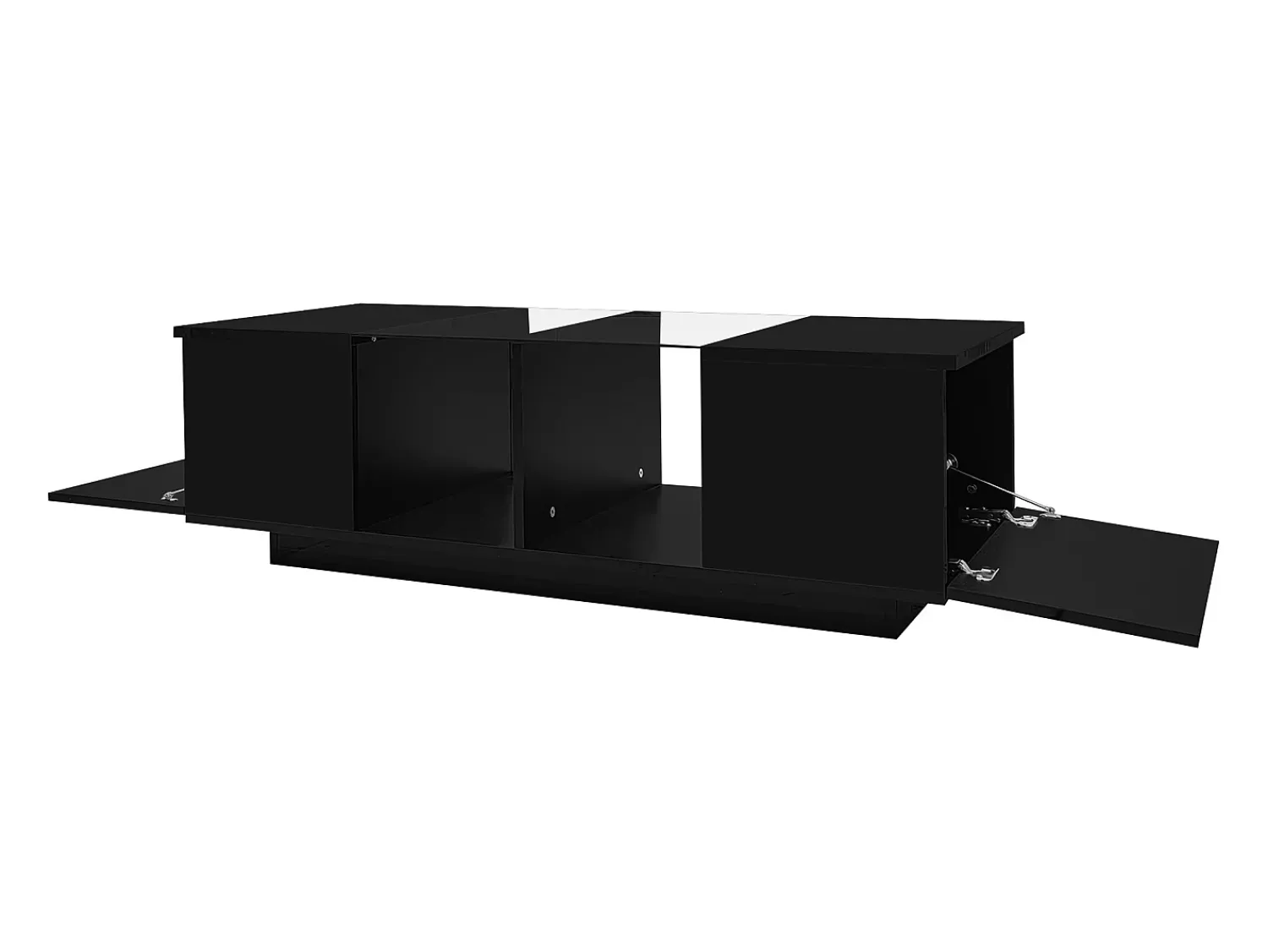 Outlet ModernLuxe Mesa de centro com LED multicolorido - 2 portas basculantes e prateleira em vidro - Preto