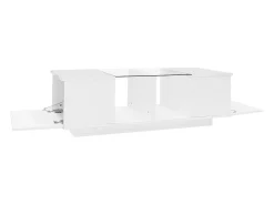 ModernLuxe Mesa de centro com LED multicolorido - 2 portas basculantes e prateleira em vidro - Branco