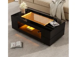 Mesa De Centro|Merax Mesa de centro com LEDs - 100 x 50 x 35 cm - Mesa dupla com Bluetooth - Aglomerado + vidro temperado - Preto