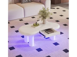 Merax Mesa de centro com LEDs - 98 x 65,5 x 40 cm - com 1 gaveta - em forma de nuvem - MDF -^ Mesa De Centro