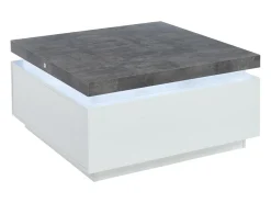 Mesa De Centro|Vente-unique Mesa de centro com LEDs - 2 gavetas - MDF lacado - Branco e cinza cimento. HALO II Cinzento / Branco