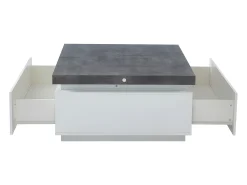 Mesa De Centro|Vente-unique Mesa de centro com LEDs - 2 gavetas - MDF lacado - Branco e cinza cimento. HALO II Cinzento / Branco
