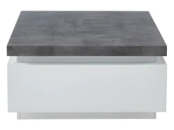 Mesa De Centro|Vente-unique Mesa de centro com LEDs - 2 gavetas - MDF lacado - Branco e cinza cimento. HALO II Cinzento / Branco