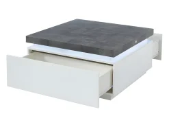 Mesa De Centro|Vente-unique Mesa de centro com LEDs - 2 gavetas - MDF lacado - Branco e cinza cimento. HALO II Cinzento / Branco