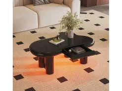Merax Mesa de centro com LEDs - 98 x 65,5 x 40 cm - com 1 gaveta - em forma de nuvem - MDF - preta^ Mesa De Centro