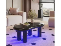 Merax Mesa de centro com LEDs - 98 x 65,5 x 40 cm - com 1 gaveta - em forma de nuvem - MDF - preta^ Mesa De Centro