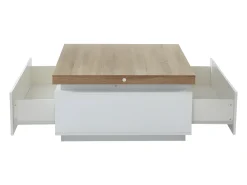 Mesa De Centro*Vente-unique Mesa de centro com LEDs - 2 gavetas - MDF lacado - Branco e carvalho. HALO II Natural claro / Branco
