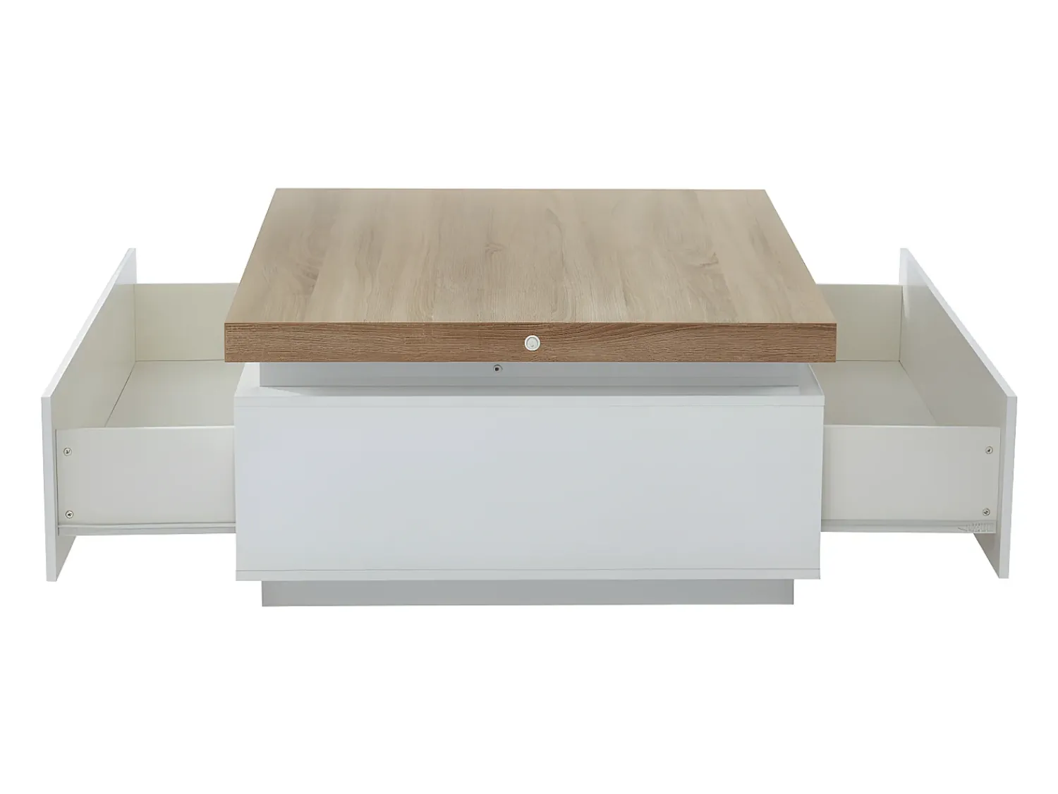 Mesa De Centro*Vente-unique Mesa de centro com LEDs - 2 gavetas - MDF lacado - Branco e carvalho. HALO II Natural claro / Branco