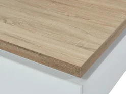 Mesa De Centro*Vente-unique Mesa de centro com LEDs - 2 gavetas - MDF lacado - Branco e carvalho. HALO II Natural claro / Branco