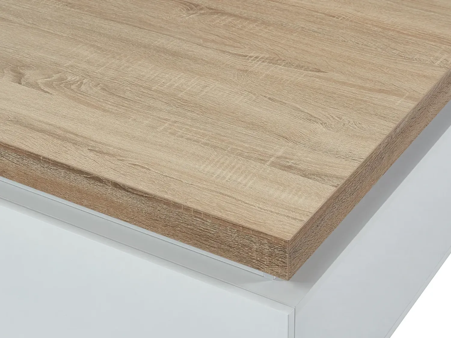 Mesa De Centro*Vente-unique Mesa de centro com LEDs - 2 gavetas - MDF lacado - Branco e carvalho. HALO II Natural claro / Branco