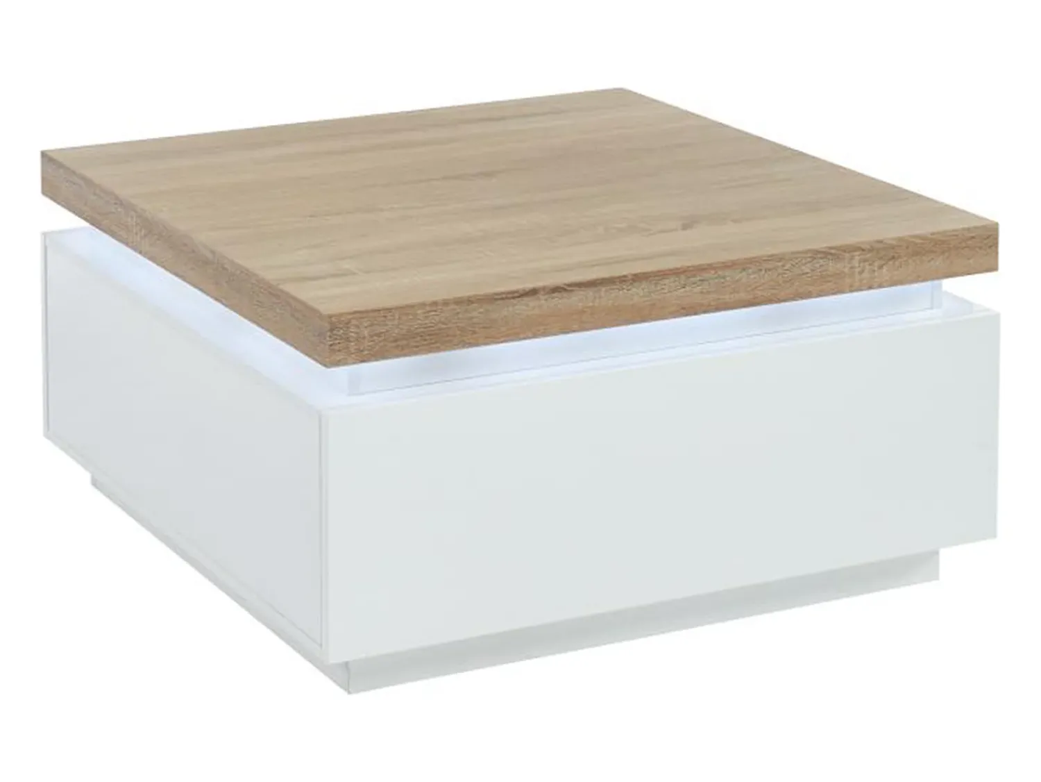 Mesa De Centro*Vente-unique Mesa de centro com LEDs - 2 gavetas - MDF lacado - Branco e carvalho. HALO II Natural claro / Branco