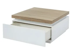 Mesa De Centro*Vente-unique Mesa de centro com LEDs - 2 gavetas - MDF lacado - Branco e carvalho. HALO II Natural claro / Branco