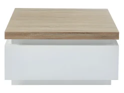 Mesa De Centro*Vente-unique Mesa de centro com LEDs - 2 gavetas - MDF lacado - Branco e carvalho. HALO II Natural claro / Branco