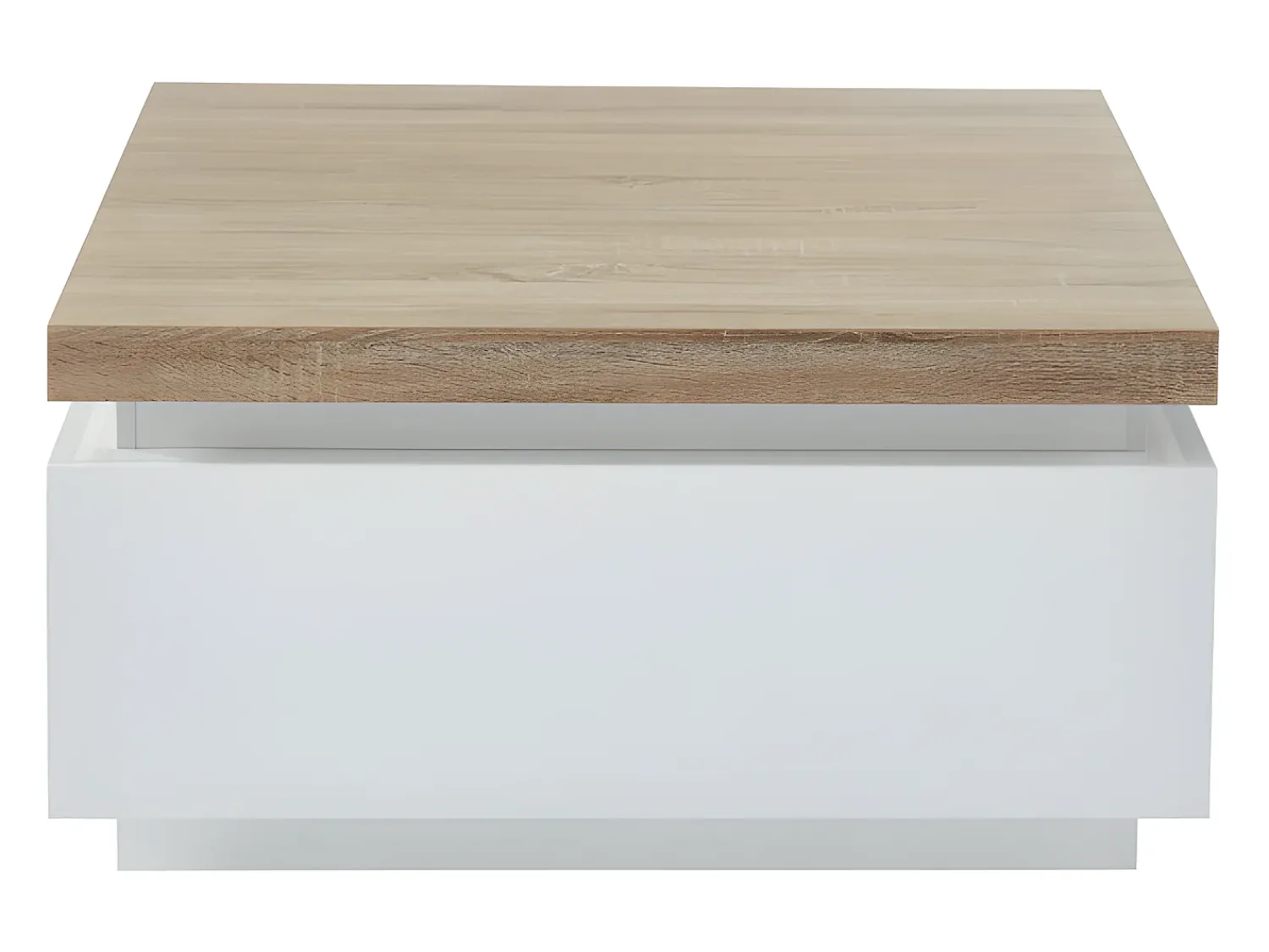 Mesa De Centro*Vente-unique Mesa de centro com LEDs - 2 gavetas - MDF lacado - Branco e carvalho. HALO II Natural claro / Branco