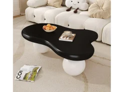 Mesa De Centro|Merax Mesa de centro com LEDs - 95 x 62,5 x 32 cm - design em forma de nuvem e pernas redondas - + branco Preto