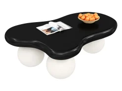 Mesa De Centro|Merax Mesa de centro com LEDs - 95 x 62,5 x 32 cm - design em forma de nuvem e pernas redondas - + branco Preto