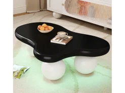 Mesa De Centro|Merax Mesa de centro com LEDs - 95 x 62,5 x 32 cm - design em forma de nuvem e pernas redondas - + branco Preto