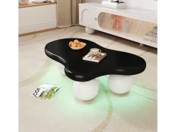 Mesa De Centro|Merax Mesa de centro com LEDs - 95 x 62,5 x 32 cm - design em forma de nuvem e pernas redondas - + branco Preto